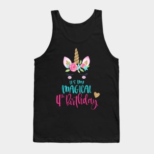 Kids Unicorn 4Th Birthday Party Girls 4 Years Old Tank Top